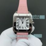 HY Factory Swiss Replica Cartier Santos 100th Anniversary Watch with Pink Leather Strap 